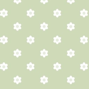 Polka Dot Daisies-  Vintage Geometric Floral - Scandinavian Floral- Scandi Flowers- White on Pastel Green- HEX CEDAB8- Small