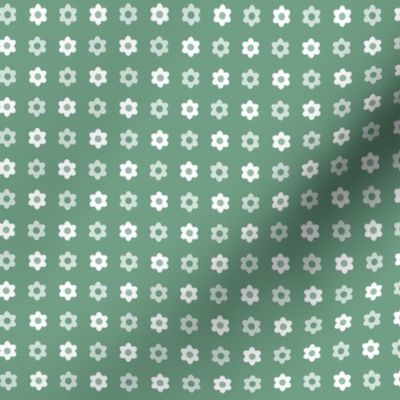 Polka Dot Daisies- Vintage Geometric Floral - Scandinavian Floral- Scandi Flowers- White and Emerald Green- HEX 709F85 - sMini