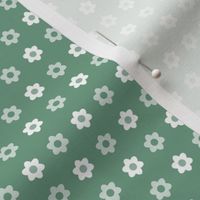 Polka Dot Daisies- Vintage Geometric Floral - Scandinavian Floral- Scandi Flowers- White and Emerald Green- HEX 709F85 - sMini