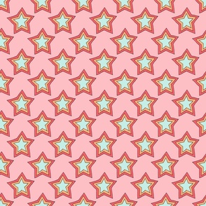 Retro Stars in Bright Pink, Peach, and Turquoise on Light Pink