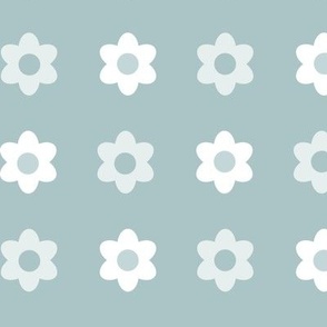 Polka Dot Daisies- Vintage Geometric Floral - Scandinavian Floral- Scandi Flowers- White and Light Teal- HEX ABC5C7 - Large