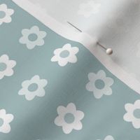 Polka Dot Daisies- Vintage Geometric Floral - Scandinavian Floral- Scandi Flowers- White and Light Teal- HEX ABC5C7 - Small