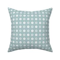 Polka Dot Daisies- Vintage Geometric Floral - Scandinavian Floral- Scandi Flowers- White and Light Teal- HEX ABC5C7 - Small