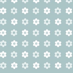 Polka Dot Daisies- Vintage Geometric Floral - Scandinavian Floral- Scandi Flowers- White and Light Teal- HEX ABC5C7 - Small