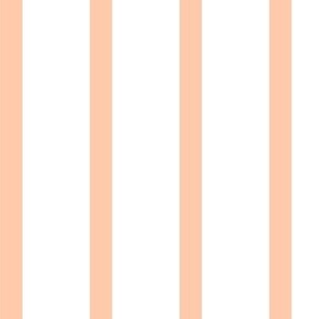 Vertical Stripes- White on Blush Salmon- Pastel Orange- Medium- Nursery Wallpaper- Striped Wallpaper-  Spring