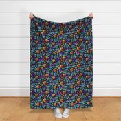 Large Scale Color The World With Kindness Rainbow Daisy Flowers on Dark Navy
