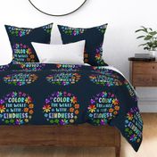18x18 Panel Color The World With Kindness Rainbow Daisy Flowers for DIY Throw Pillow or Cushion Cover Dark Navy