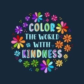 4" Circle Panel Color The World With Kindness Rainbow Daisy Flowers on Dark  Navy for Embroidery Hoop Projects Iron On Patches Quilt Squares