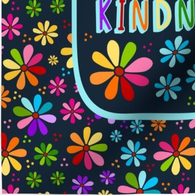 14x18 Panel Color The World With Kindness Rainbow Daisy Flowers on Dark Navy for DIY Garden Flag Hand Towel or Small Wall Hanging