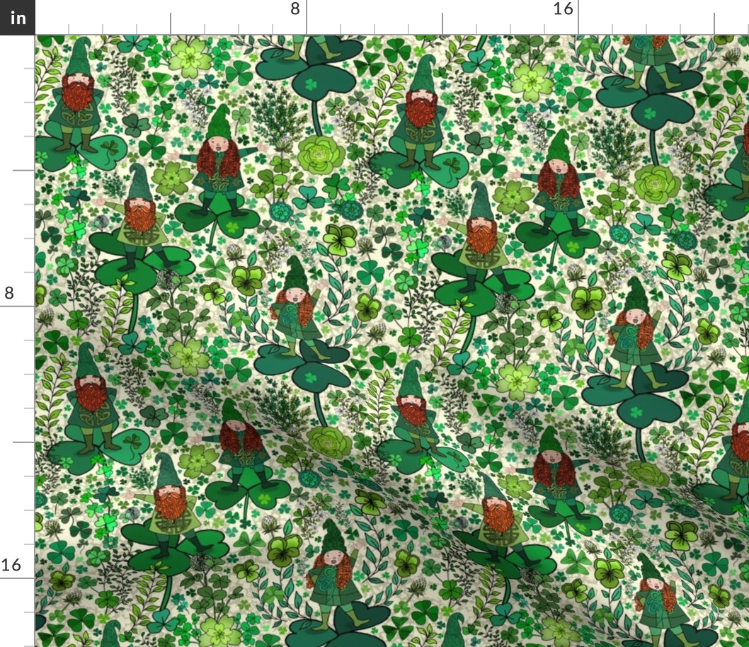 Wee Irish Gnomes in a Shamrock Forest (Soft Green small scale) 