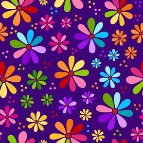 Medium Scale Rainbow Daisy Flowers on Purple