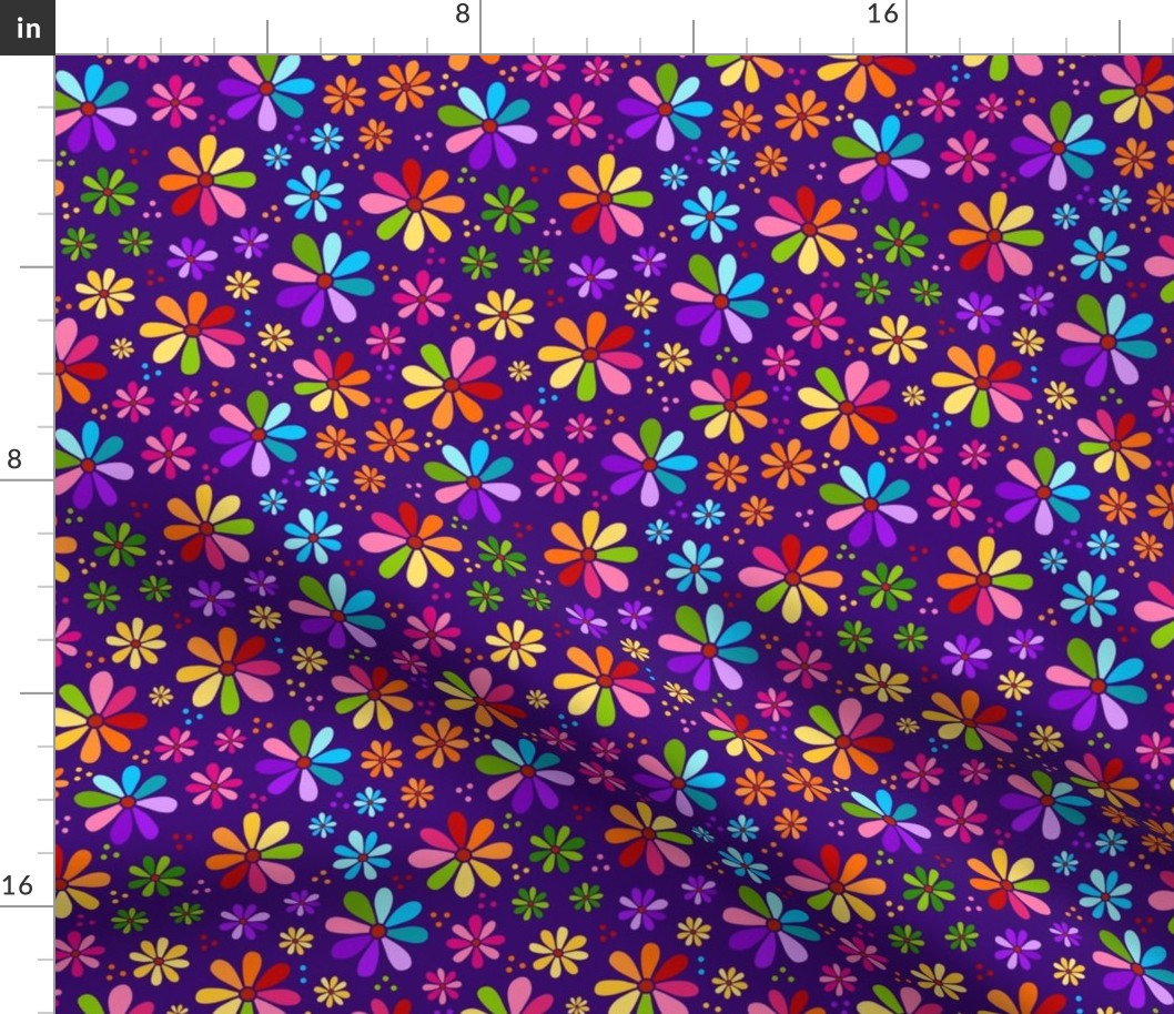 Medium Scale Rainbow Daisy Flowers on Purple