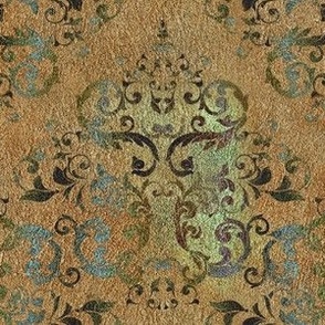 Dark Baroque Ornamental Damask on Copper Patina