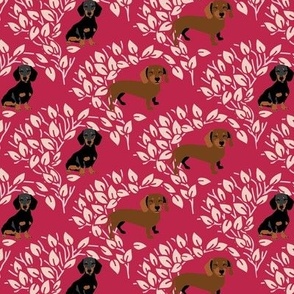 Dachshund Dog Tree Pattern in Viva Magenta red color