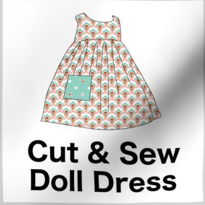 Very Valentine Cut & Sew Doll Dress (ogee) on FAT QUARTER for Forever Virginia Dolls and other 1/8, 1/6 and 1/5 scale child dolls  // little small scale tiny mini micro doll 
