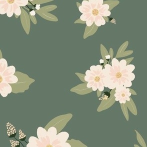 Daisy Mae -Creme Flowers on Green - Standard Scale 