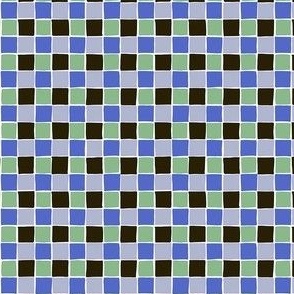 Checks - hand drawn squares - blue tones_ green and black - extra small 7