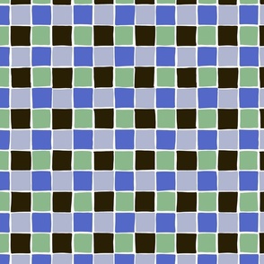 Checks - hand drawn squares - blue tones_ green and black - medium