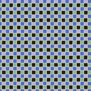 Checks - hand drawn squares - blue tones_ green and black - small 15