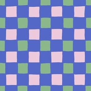 Checks - hand drawn squares - blue, pink, and green - small