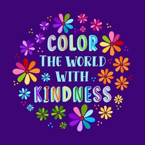 18x18 Panel Color The World With Kindness Rainbow Daisy Flowers for DIY Throw Pillow or Cushion Cover Purple