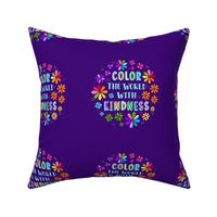 6" Circle Panel Color The World With Kindness Rainbow Daisy Flowers on Purple for Embroidery Hoop Projects Quilt Squares Potholders