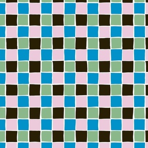 Checks - hand drawn squares - blue_ pink_ green and black - medium