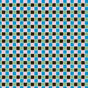 Checks - hand drawn squares - blue, pink, green and black - small