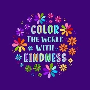 4" Circle Panel Color The World With Kindness Rainbow Daisy Flowers on Purple for Embroidery Hoop Projects Iron On Patches Quilt Squares