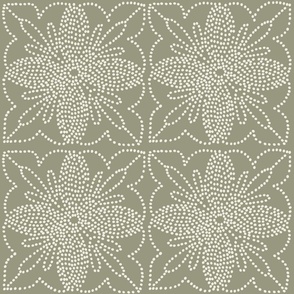 Dotted Tile Cream on Sage Green Large