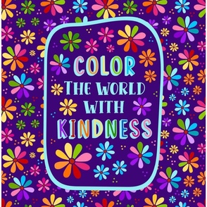 14x18 Panel Color The World With Kindness Rainbow Daisy Flowers on Dark Navy for DIY Garden Flag Hand Towel or Small Wall Hanging
