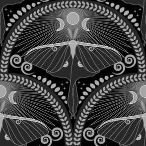 Midnight Luna Moth / Art Deco / Mystical Magical / Dark Moody / Black / Medium
