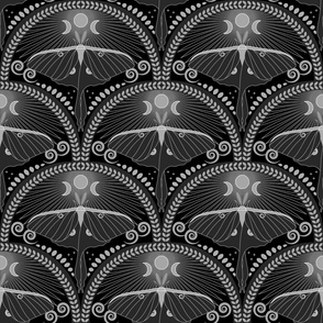 Midnight Luna Moth / Art Deco / Mystical Magical /Gothic / Dark Moody / Halloween / Black / Medium