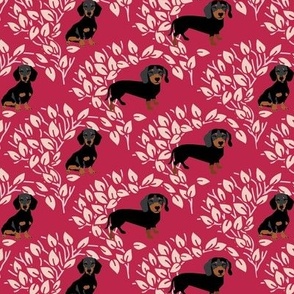 Black Dachshund DogsTree Pattern in Viva Magenta red color