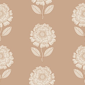 Floral Beige on Tan Large