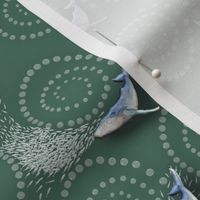 Bubble Net - Humpback Whales on Muted Green