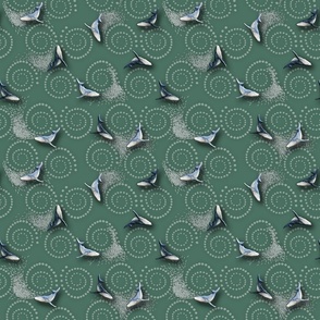 Bubble Net - Humpback Whales on Muted Green