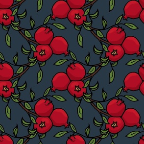 Pomegranate Branches on Dark Blue - Large Scale
