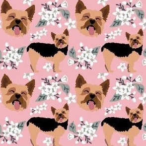 Floral Pink Yorkie Puppy Yorkshire Terrier Dog Small white flowers dog fabric