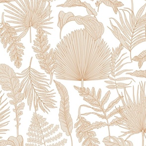 Palm Leaves Beige on White Large