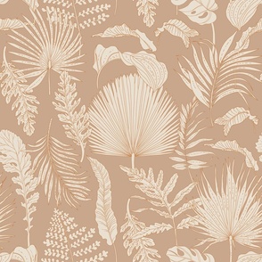 Palm Leaves Beige on Tan Large