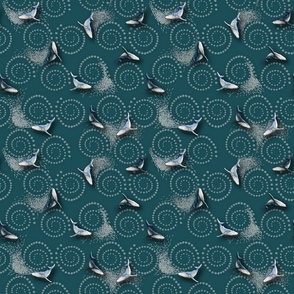Bubble Net - Humpback Whales on Deep Teal
