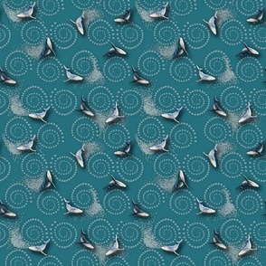 Bubble Net - Humpback Whales on Teal