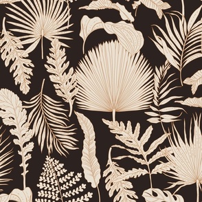 Palm Leaves Beige on Deep Brown Large