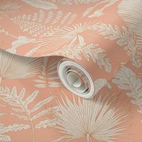 Palm Leaves Beige on Coral Large