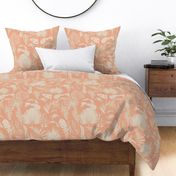 Palm Leaves Beige on Coral Large