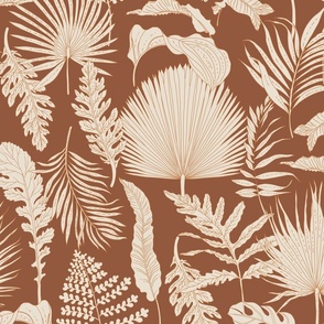 Palm Leaves Beige on Brown Large