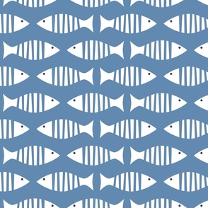 White fish on medium blue background