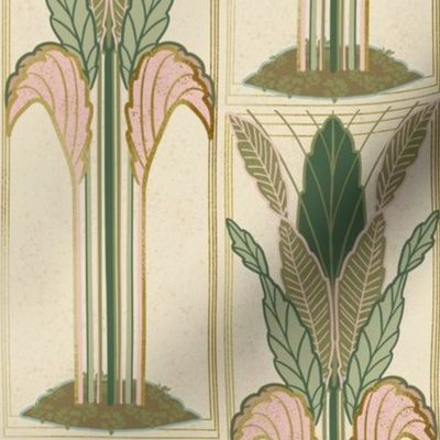 Art Deco Palms with Faux Gold "Foil" Pantone - Pink and Green (Medium)