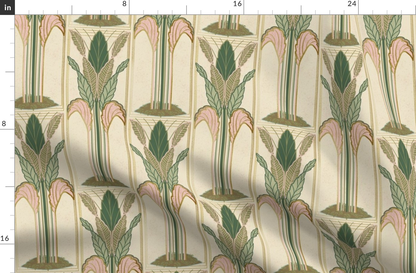 Art Deco Palms with Faux Gold "Foil" Pantone - Pink and Green (Medium)
